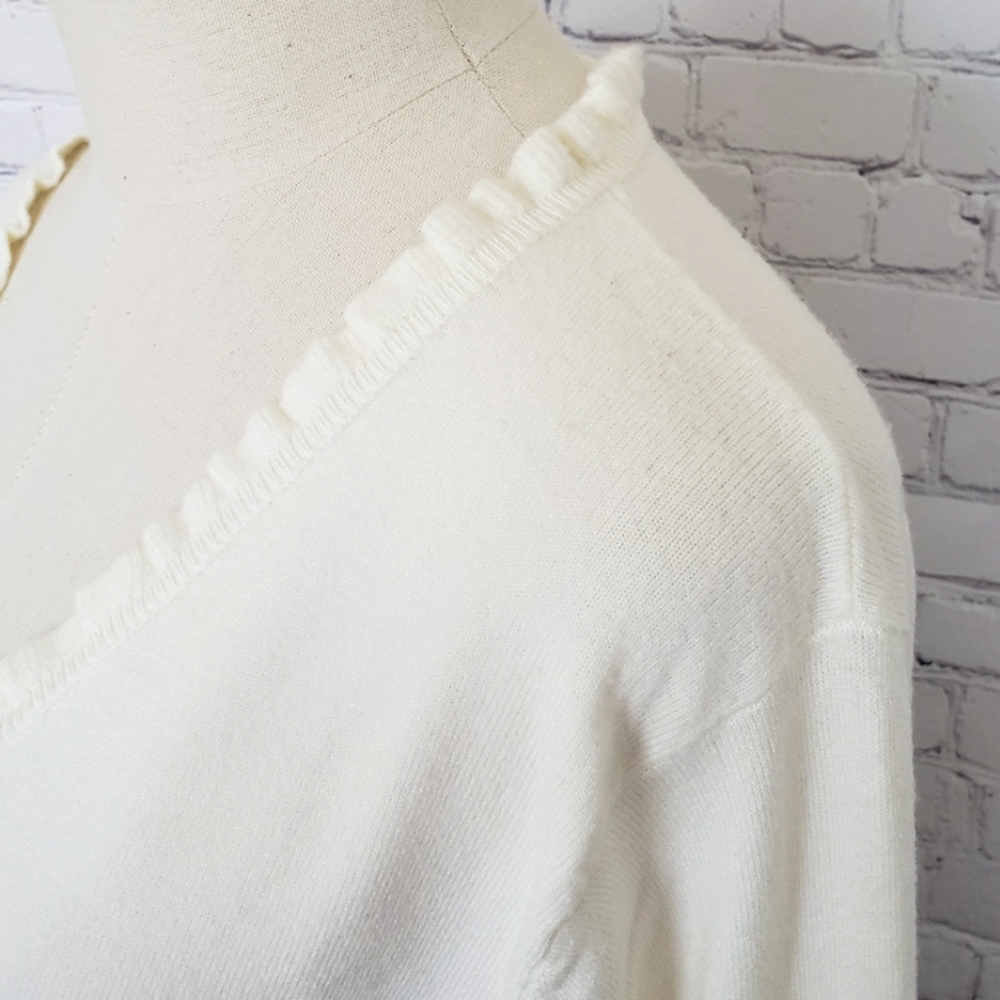 Vila Milano Cream Long Sleeve Soft V-neck Sweater--XL - Picture 3 of 14